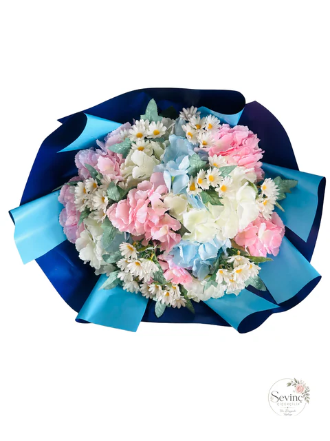 Blue Keepsake Renkli Papatyalı Yapay Buket — Halkalı Sevinç Çiçekçilik
