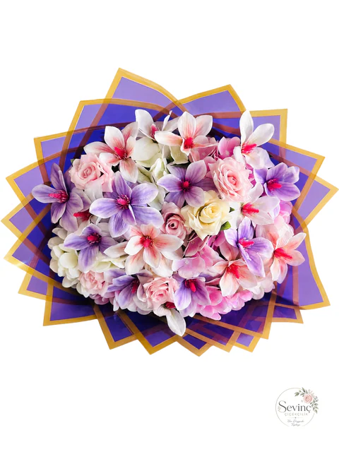Lilac Keepsake Lila Pembe Orkideli Yapay Buket — Halkalı Sevinç Çiçekçilik