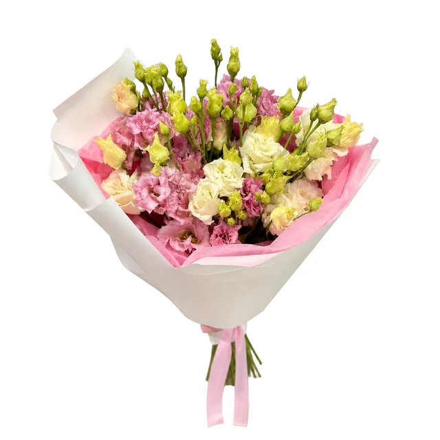 Blush Ribbons Pembe Lisyantus Buketi — Halkalı Sevinç Çiçekçilik