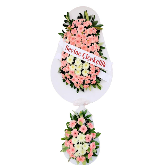 Pembe Tören Çift Katlı Çelenk — Halkalı Sevinç Çiçekçilik