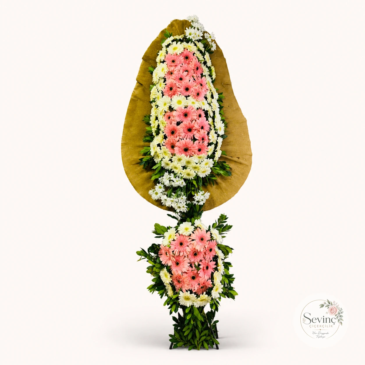 Pembe Beyaz İkili Çelenk - Halkalı Sevinç Çiçekçilik