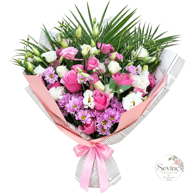 Rosy Daydream Renkli Gül ve Lisyantus Buketi — Halkalı Sevinç Çiçekçilik