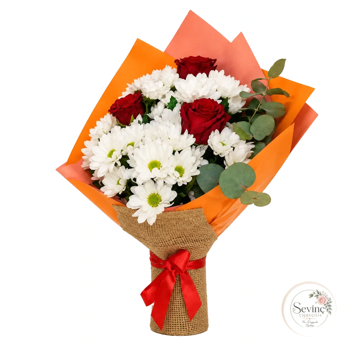 AI temsili Sağ çapraz — Sıcacık Sevgi – Gül ve Papatya Buketi