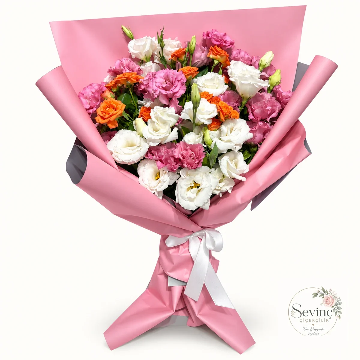 Peach Rhapsody Lisyantus ve Turuncu Gül Buketi