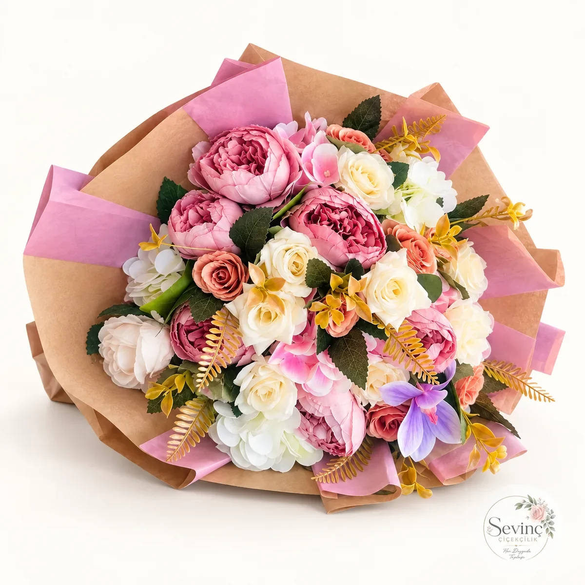 AI temsili Sol çapraz — Pembe Hatıra – Karışık Yapay Buket